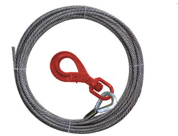 Winch Cable,Towing Cable Heavy Duty,with Swivel Hook 3/8 inch 7x19 Stranded  Construction 13980 lbs Breaking Strength for Crane Tow Truck with 1 Swivel