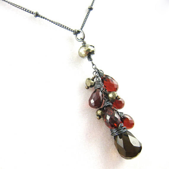 As Seen On The Vampire Diaries Elenas Smoky Quartz Red Garnet Necklace ...