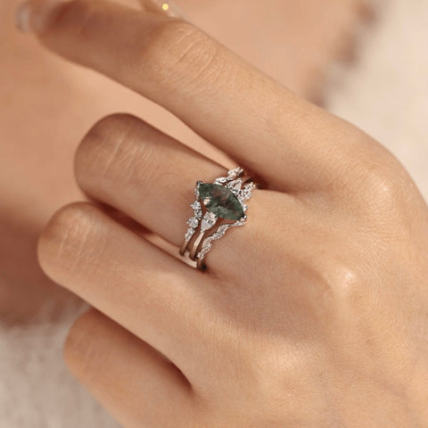 Sonoran Sunrise Moss Agate Ring Set (White Gold)