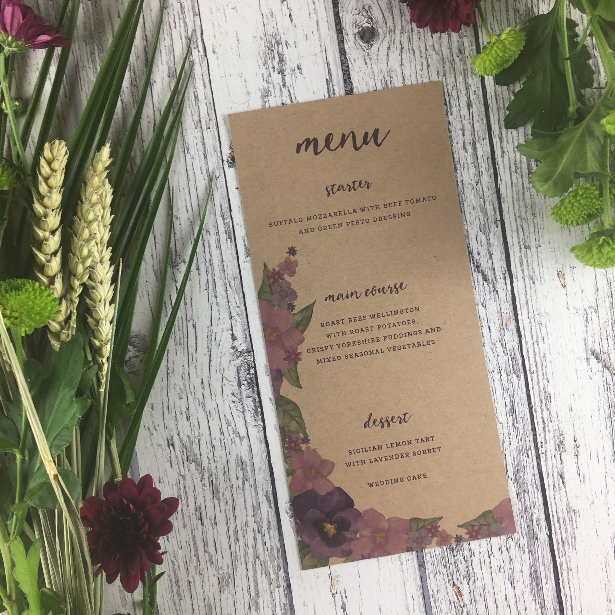 Kraft Country Garden Wedding Menu Card Newport Street Paper Co