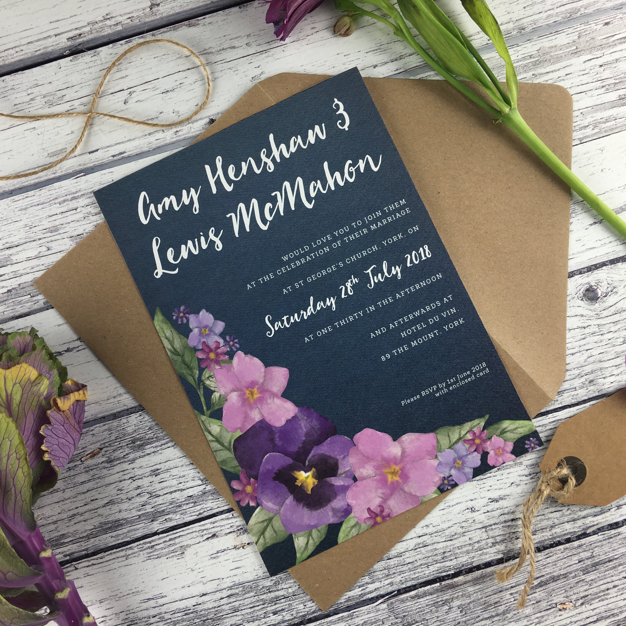 Midnight Country Garden Wedding Invitation Cards Newport