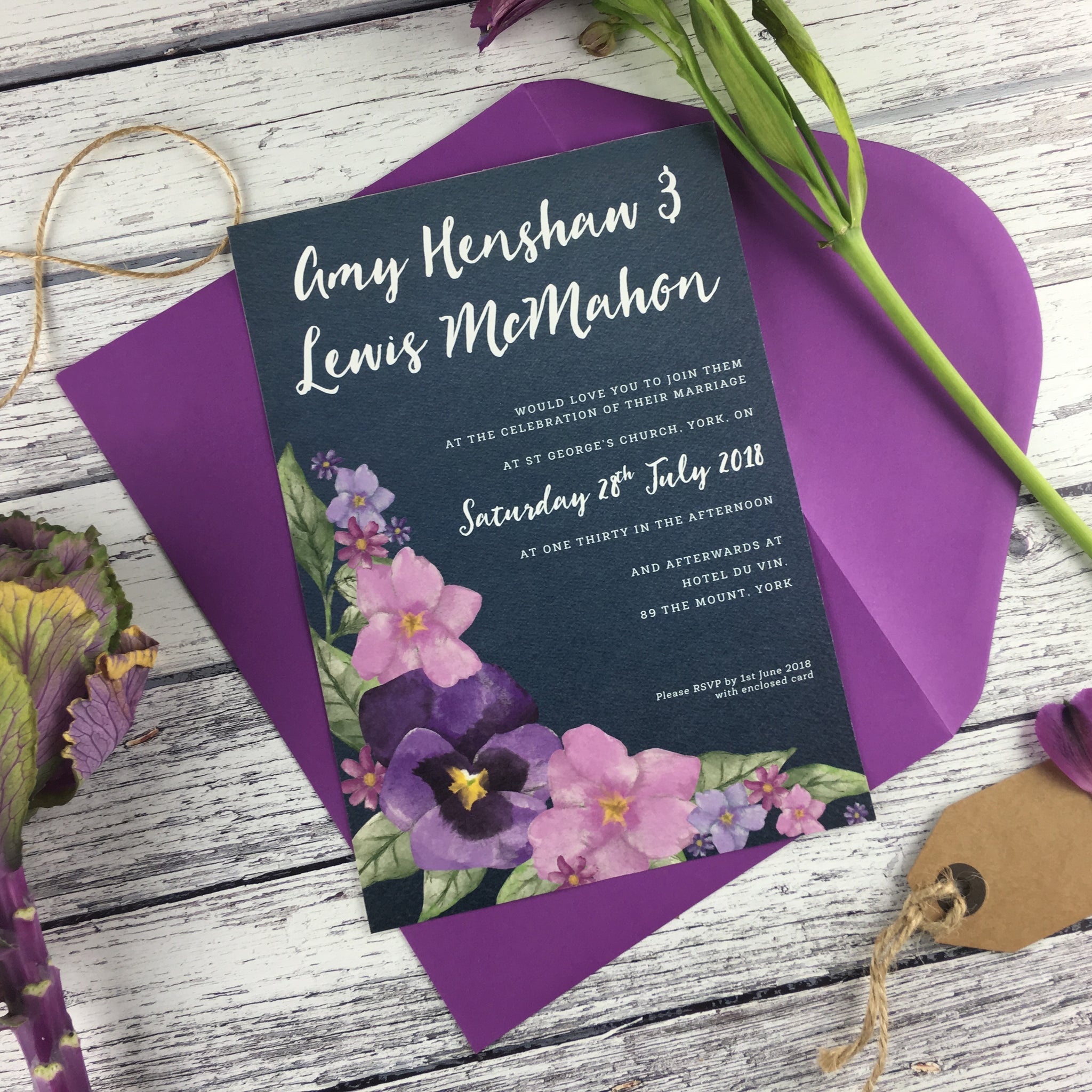 Midnight Country Garden Wedding Invitation Cards Newport