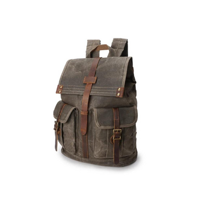 21 Litre Vintage Canvas Backpack for Men Leather Rucksack 15'' Laptop School Military Knapsack