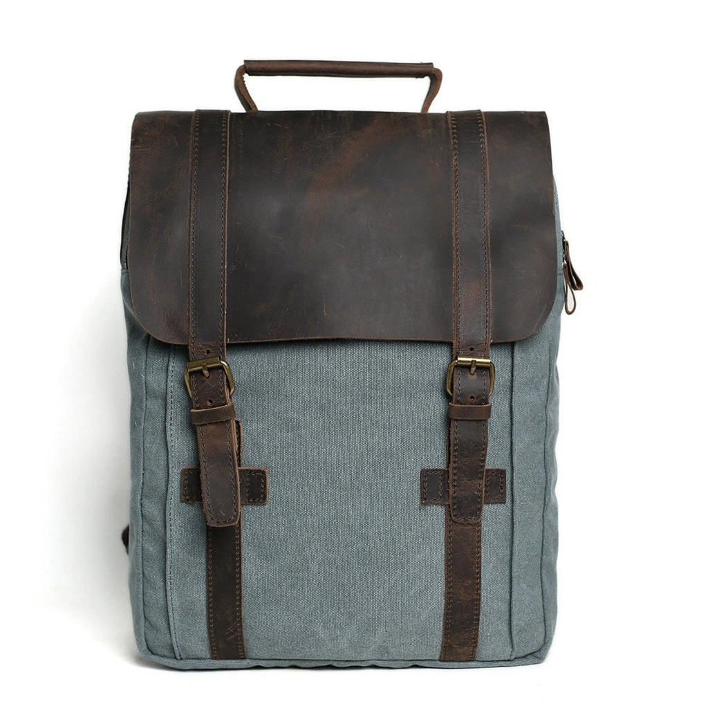 Waxed Canvas and Leather Double strap Backpack - Blue– Blue Sebe