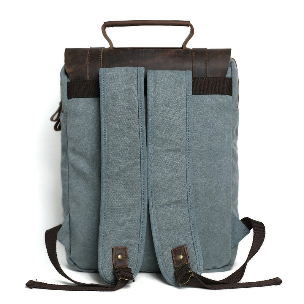 Waxed Canvas and Leather Double strap Backpack - Blue– Blue Sebe