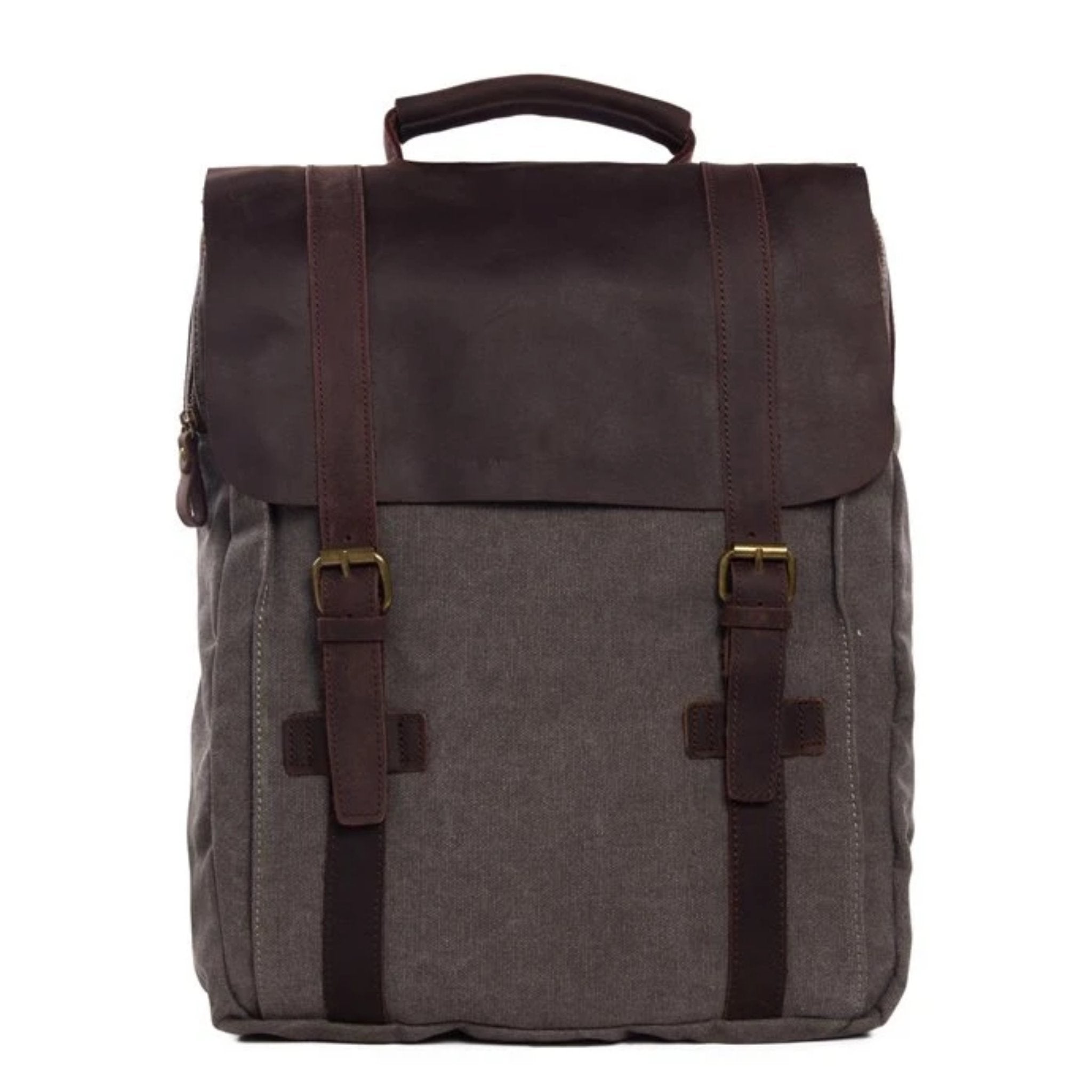 Waxed Canvas and Leather Double strap Backpack - Dark Grey | Blue Sebe Handmade Leather Bags