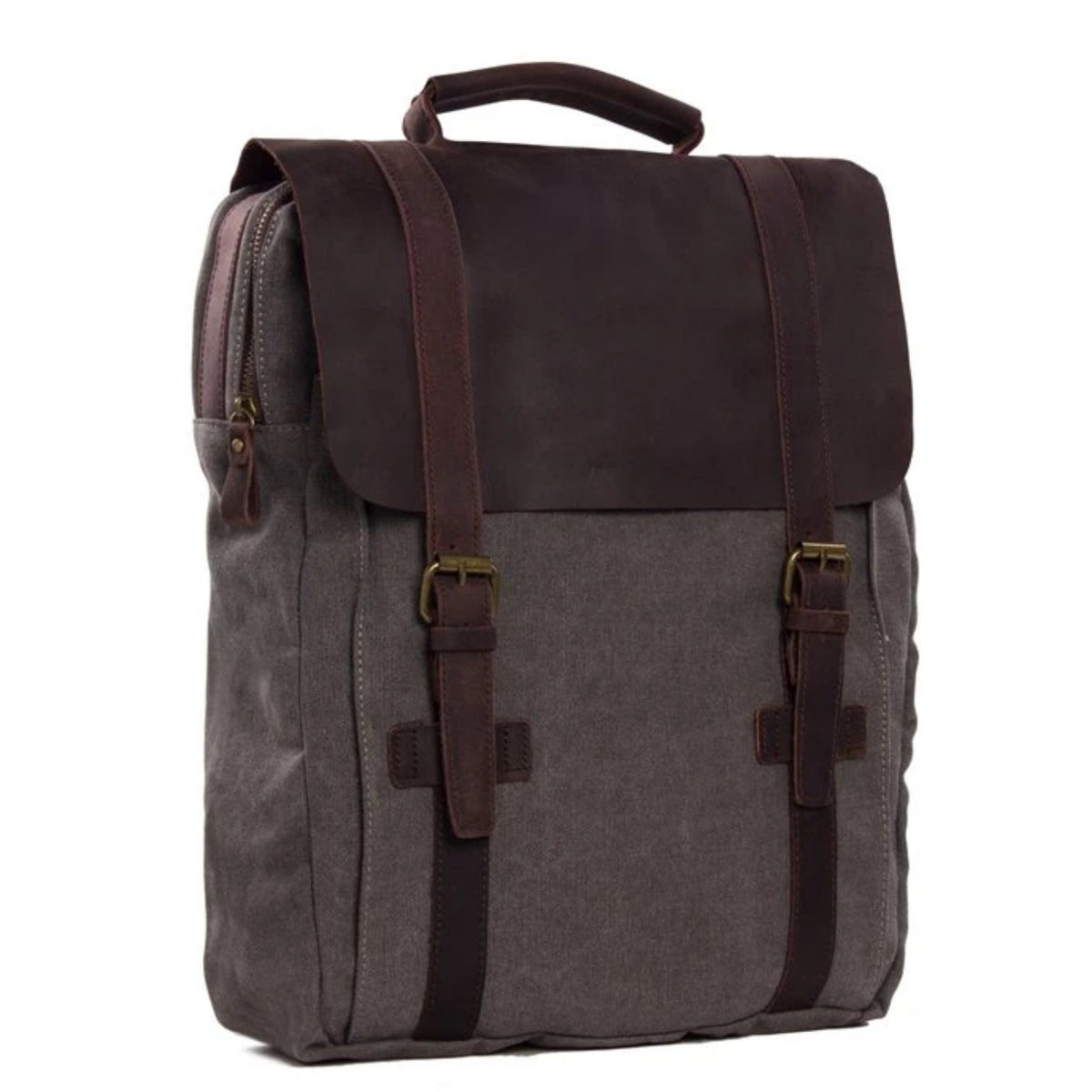 Waxed Canvas and Leather Double strap Backpack - Dark Grey | Blue Sebe ...