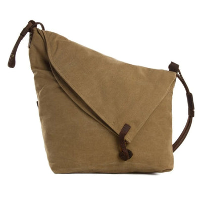Waxed Canvas with Leather Strap Sling Bag - Khaki - Blue Sebe Handmade Leather Bags
