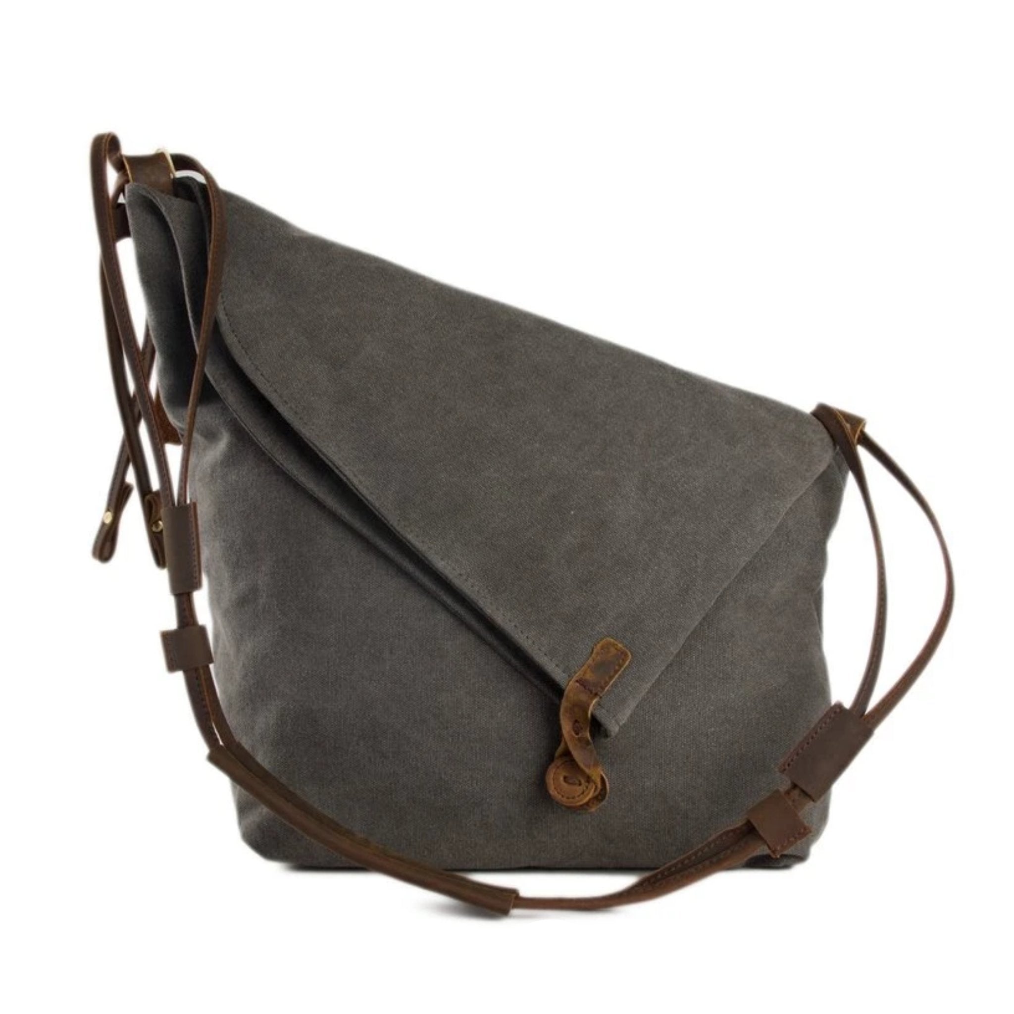 Waxed Canvas with Leather Strap Sling Bag - Dark Grey | Blue Sebe