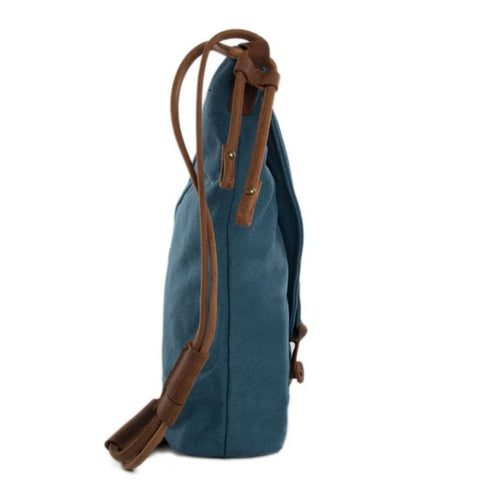 Waxed Canvas with Leather Strap Sling Bag - Blue