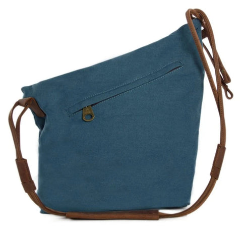 Waxed Canvas with Leather Strap Sling Bag - Blue