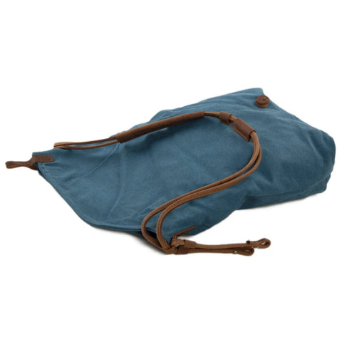 Waxed Canvas with Leather Strap Sling Bag - Blue