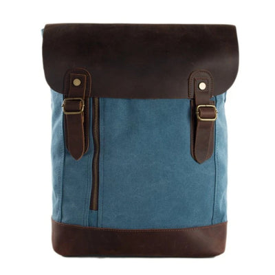 Waxed Canvas and Leather Casual Backpack - Blue - Blue Sebe Handmade Leather Bags