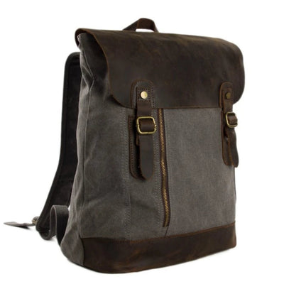 Waxed Canvas and Leather Casual Backpack - Dark Grey - Blue Sebe Handmade Leather Bags