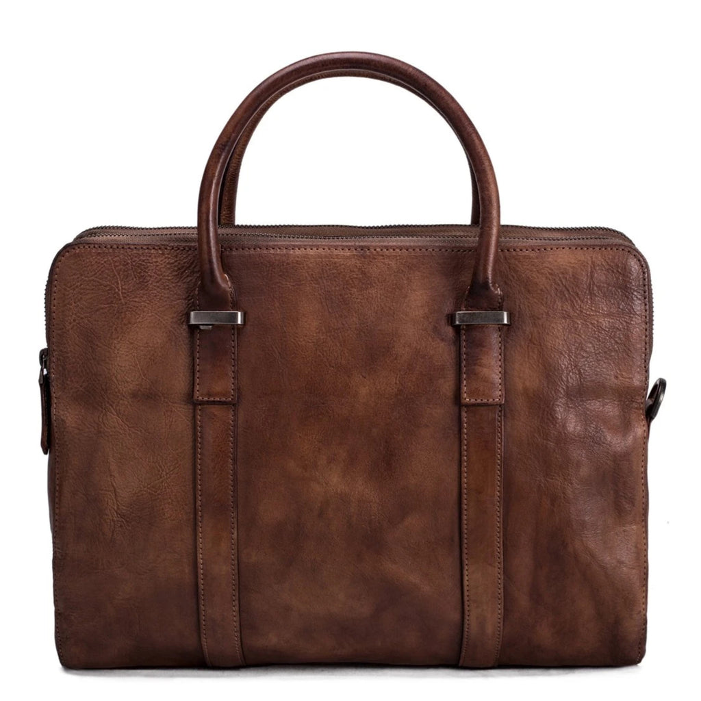 Vintage Vegetable Tanned Leather Briefcase - Vintage Brown | Blue Sebe ...