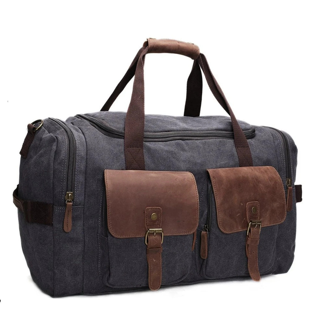 Canvas Leather Travel Military Duffle Bag | Blue Sebe Handmade Leather Bags