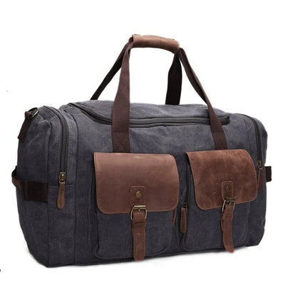 Canvas Leather Travel Military Duffle Bag - Blue Sebe Handmade Leather Bags