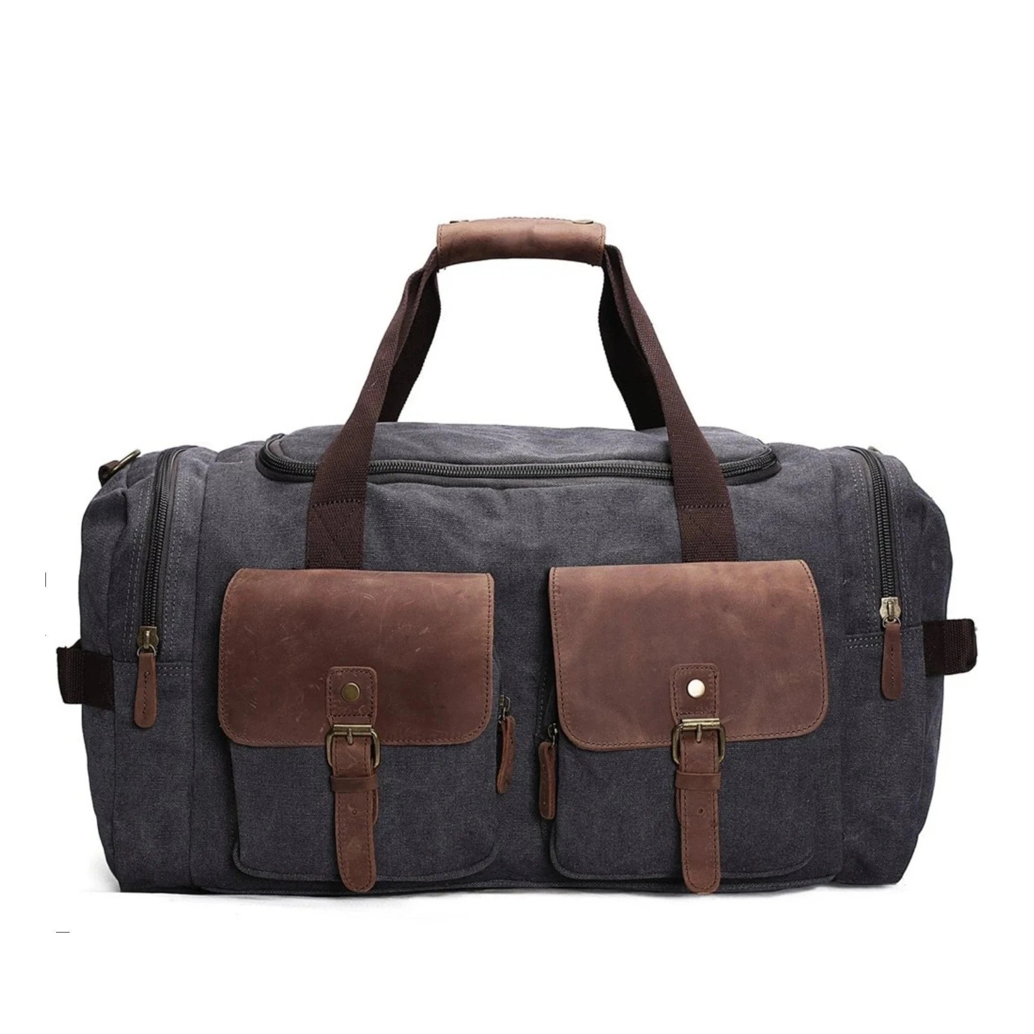 Canvas Leather Travel Military Duffle Bag | Blue Sebe Handmade Leather Bags