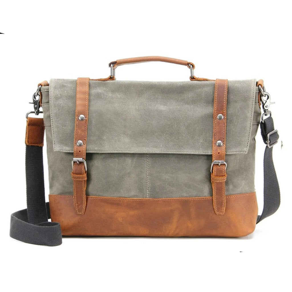 Waxed Canvas with Leather Trim Waterproof Men's Satchel Bag | Blue Sebe ...