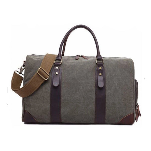 Canvas Leather Trim Travel Duffel with Shoe Pouch | Blue Sebe Handmade ...