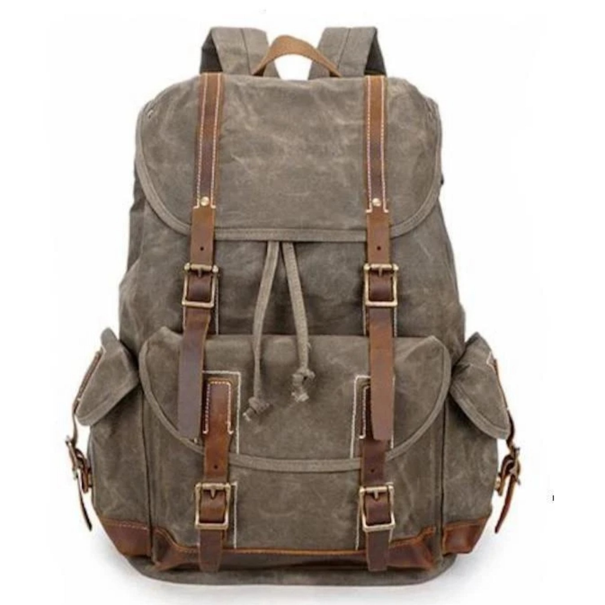 Vintage Oil Waxed Canvas With Leather Waterproof School Backpack | Blue ...