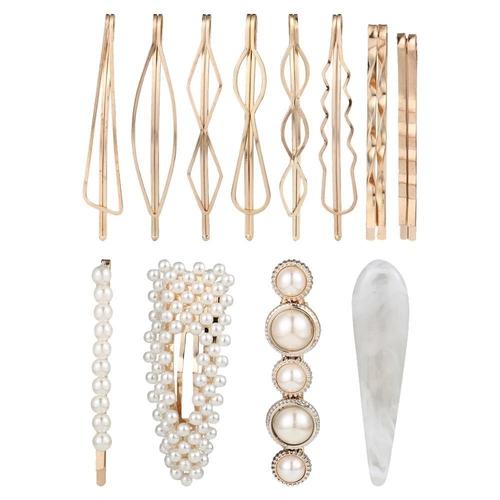 14 Pack Gold Vintage Retro Pearl Stone Metal Hair Clips Decorative Bobby Pins Snap Barrette Comb Stick Claw Clamp Bobby Pins