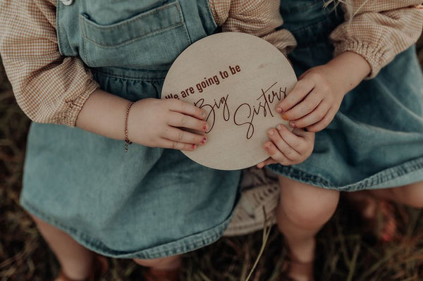We're Going To Be Big Sisters - Announcement Wooden Disc