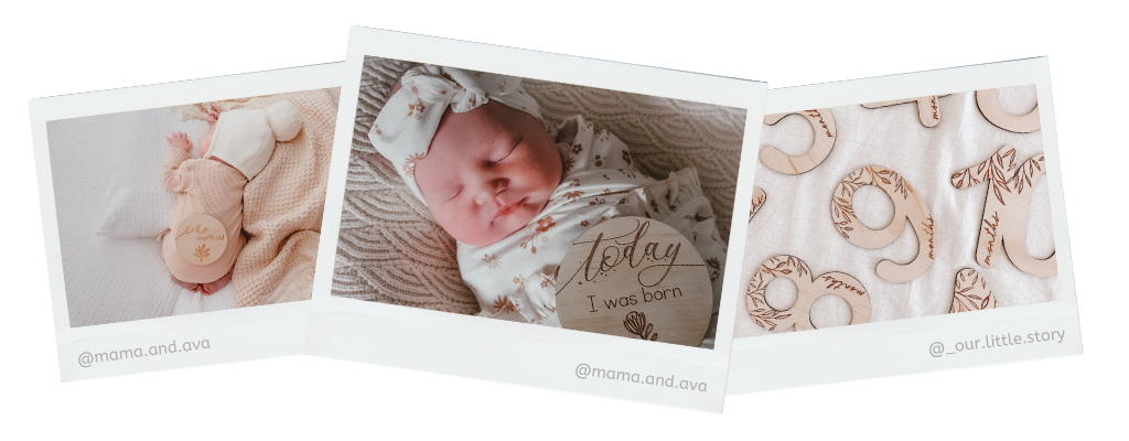 Three images of baby's with Hello Fern milestone cards