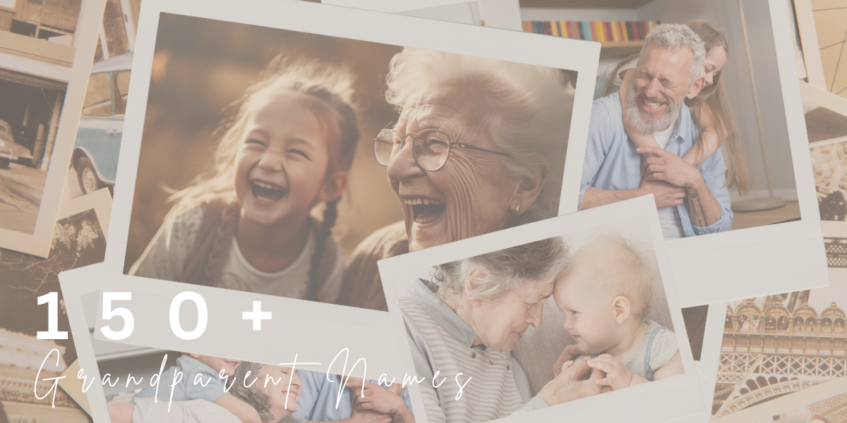 Vintage style photo collage of grandparents and grandchildren.