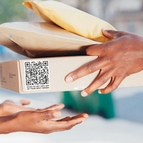 Custom QR Code Clear Stickers on a parcel