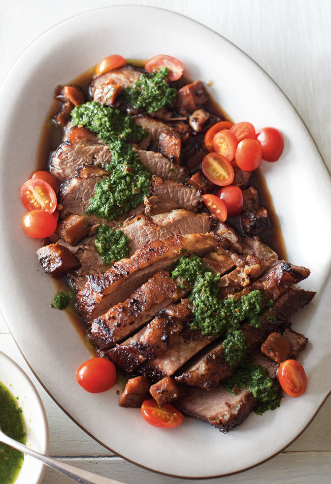 Slow Cooked Braised Beef Brisket with Chimichurri, Arugula, Green Beans and Cherry Tomatoes.jpg__PID:29e02ac4-addd-4e3b-97df-b6c461581e49