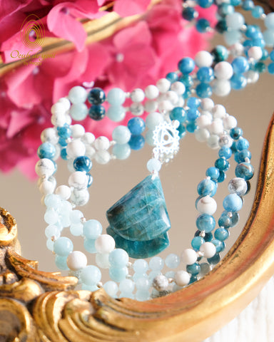 Mala by Peggy collection chakras, chakra gorge, aigue marine, apatite, howlite