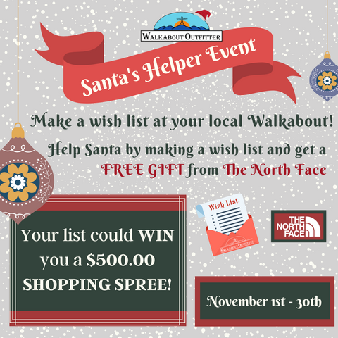 Santa's Helper, $500 shopping spree, free money, free gift, The North Face, Prizes, Holiday, Christmas wish list