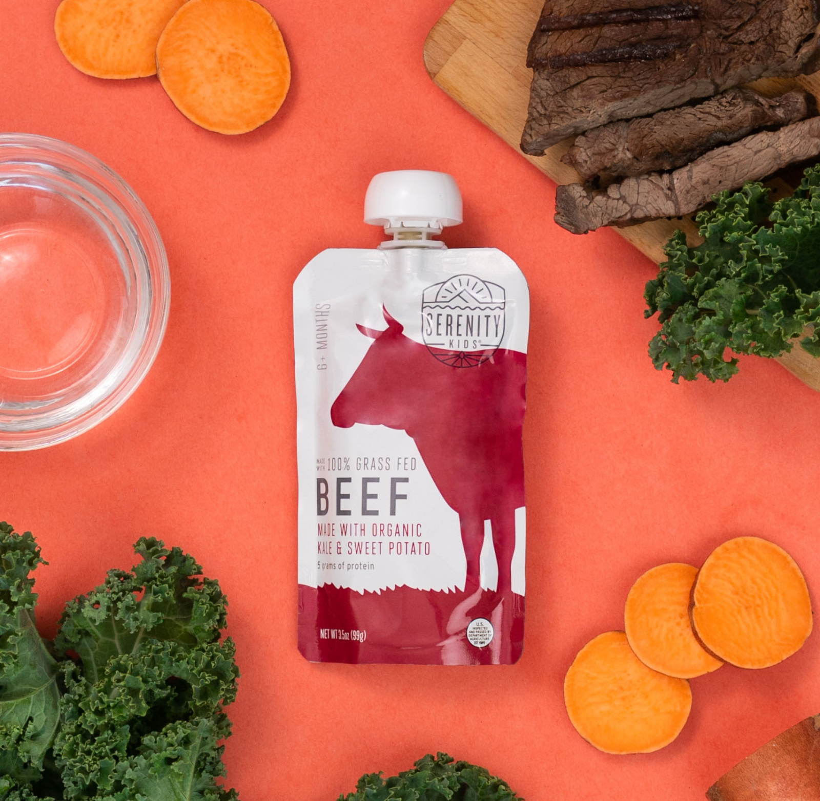 Grass Fed Beef Baby Food Pouch with Organic Kale and Sweet Potatoes