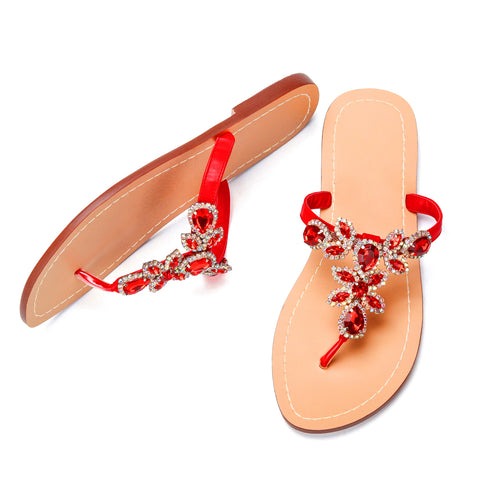 red flip flops with rhinestones