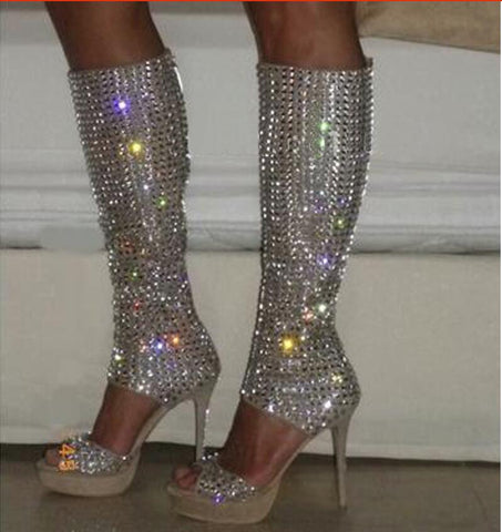 rhinestone peep toe booties