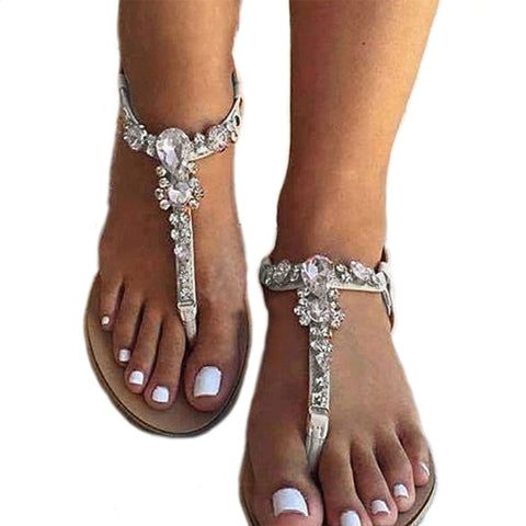 Women's Summer Sandals Flat Rhinestones 