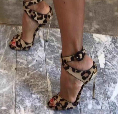 leopard print open toe heels