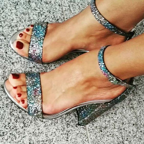 multicolor chunky heels