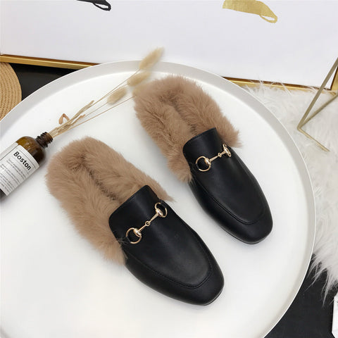 fur mules heels