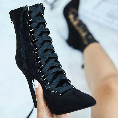 women's lace up high heel boots