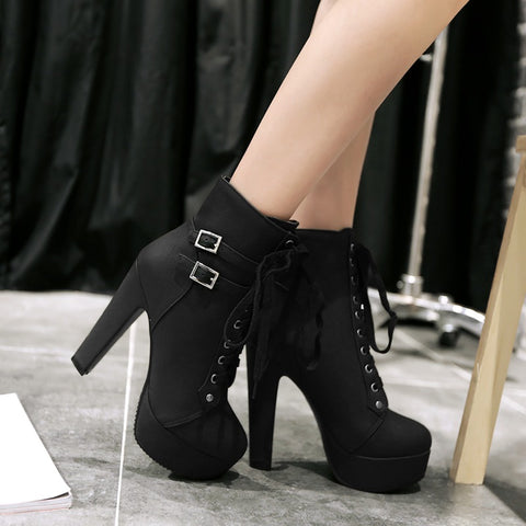 chunky heel ankle boots lace up