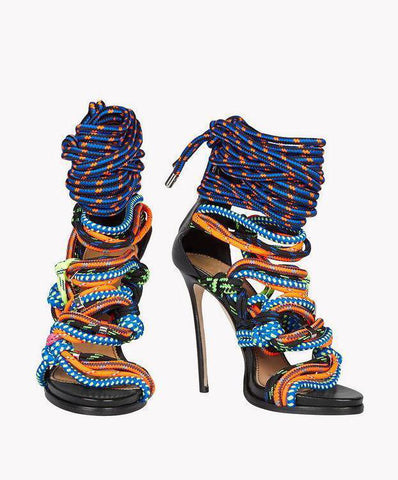 Colorblocked rope strap high heel 