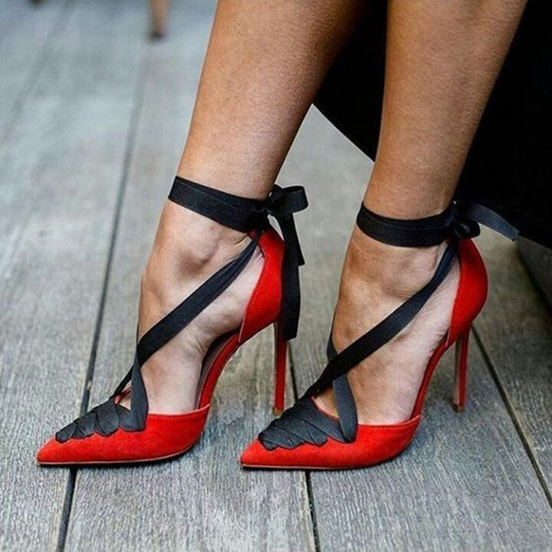 Lace-Up Red Women's Stiletto Heels – AZMODO.COM