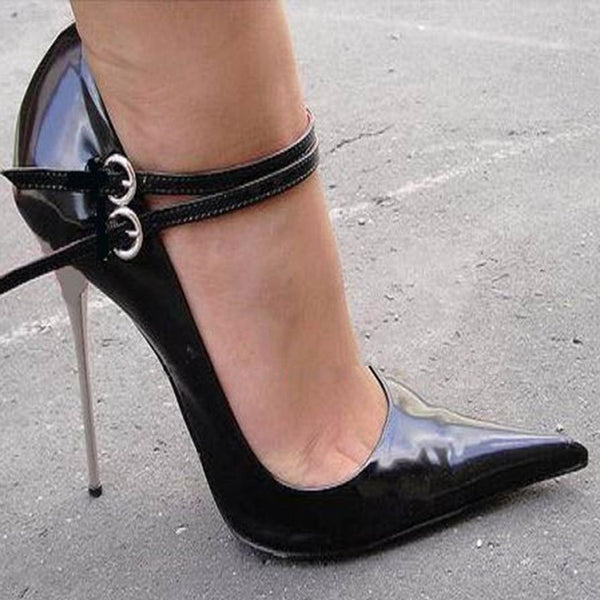 Black Pointed-toe Double Metal Buckles Stiletto Heels – AZMODO.COM