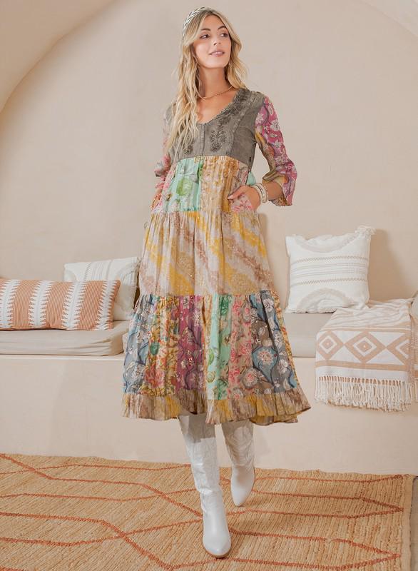 Boho Patchwork Midi Dress