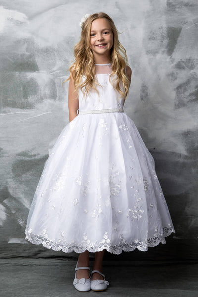 Embroidered First Communion Dress with Pearl Belt | My Girl Dress