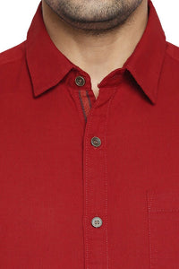Mufti Red Cotton-Linen Full Sleeves Relaxed Shirt