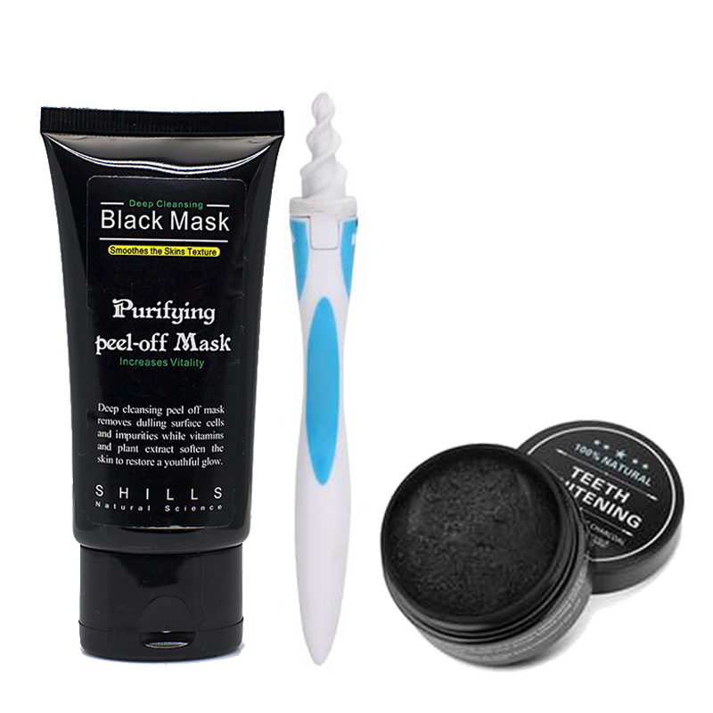 Black Mask, Spiral Ear Cleaner, Teeth Whitening Charcoal Set