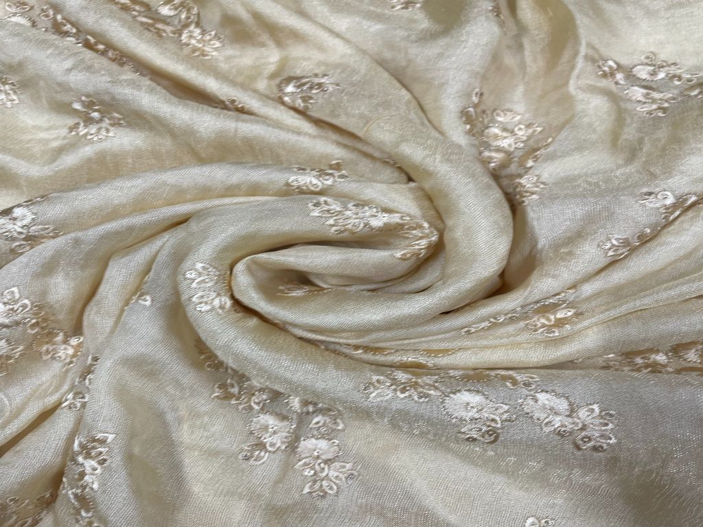 Cream Floral Embroidered Burberry Net Fabric – The Design Cart